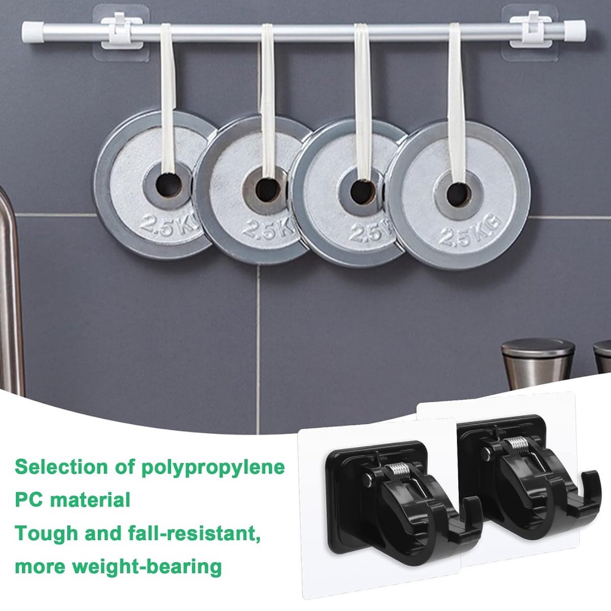 Curtain Rod Holder - 10 Pieces Curtain Rod Hooks - Hanging Curtain Rails/Curtain Rods - Super Adhesion - No Glue Residue - Hanging Hooks/Small Hooks - Black - Bathroom - Self-Adhesive Hooks - Load Capacity 10kg - No Drilling Required