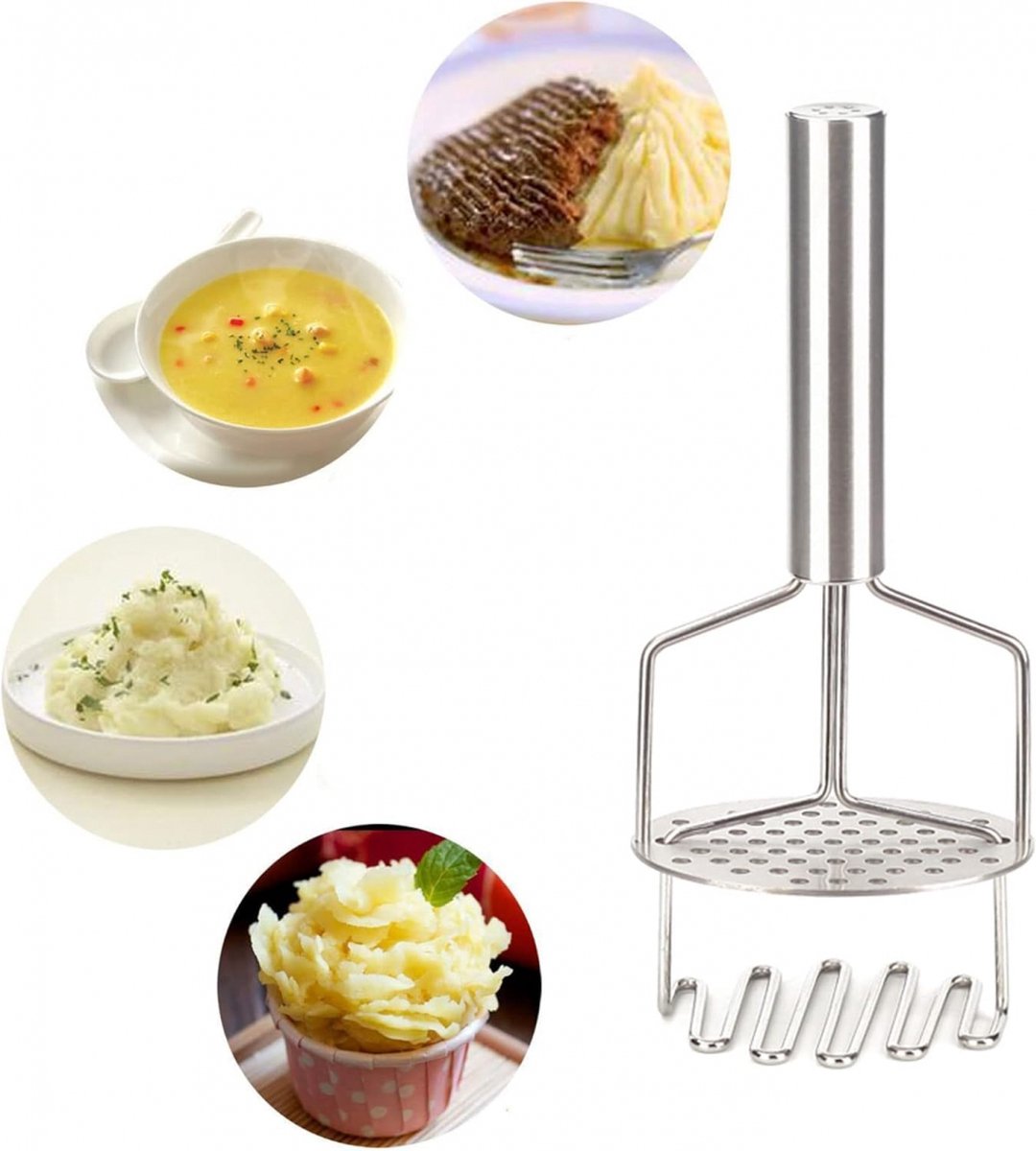 Potato Press - Stainless Steel - Potato Masher - Puree Masher - Puree Squeezer - Non-Stick - Mashed Potato Masher - Double Layer Pressing - Dishwasher Safe - Robust and Durable - Automatic Rebound
