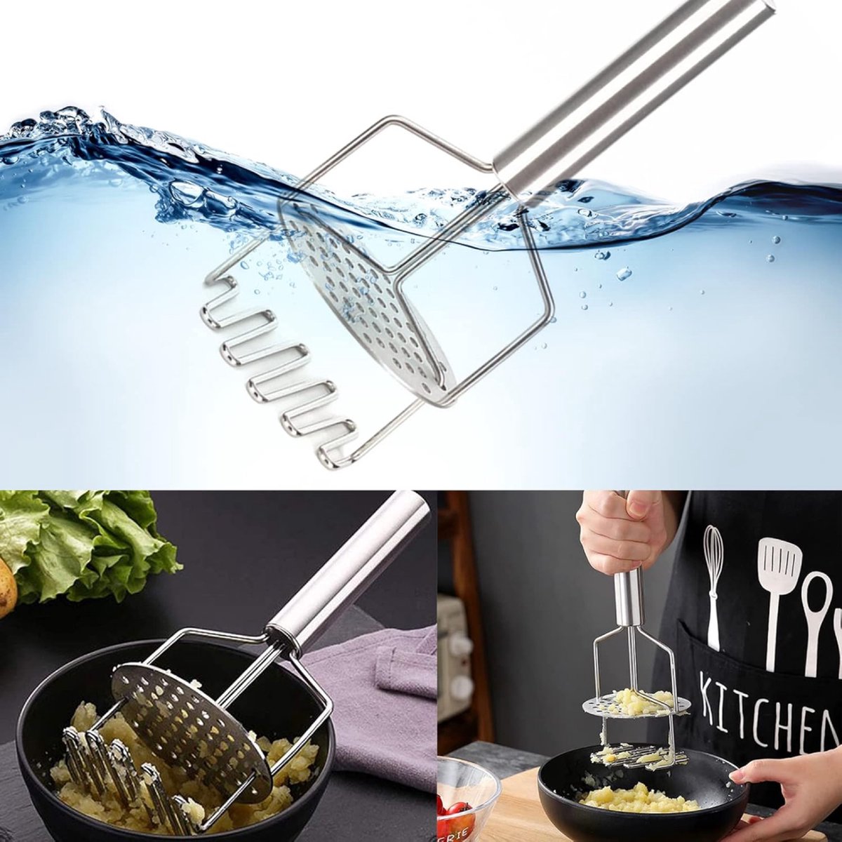 Potato Press - Stainless Steel - Potato Masher - Puree Masher - Puree Squeezer - Non-Stick - Mashed Potato Masher - Double Layer Pressing - Dishwasher Safe - Robust and Durable - Automatic Rebound