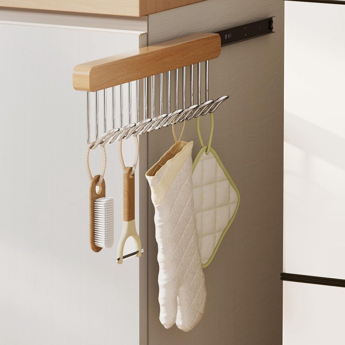 Clothes Hangers - Clothes Rod - Extendable - Hook Extendable Clothes Hanger - Non-Slip Coat Racks With 8 Hooks - Multifunctional Hanger - Multifunctional Sliding Rack - For Bras, Ties, Tank Top, Scarf, Jewelry - 31x8 Cm - 1 Piece