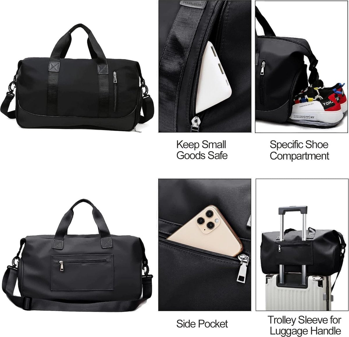 Travel Bag - Gym Bag - Hand Luggage Travel Bag - 47 x 25 x 22 cm - Sports Bag - Shoulder Bag - Waterproof and durable - With shoe compartment - Wet and dry - Suitable for men and women Swimming Sports Travel Gym Bag (black)