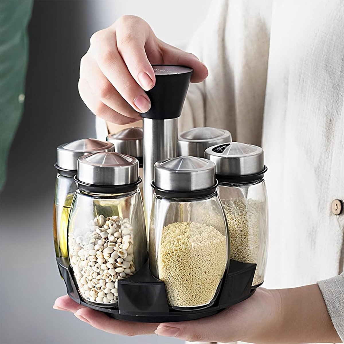 Spice Organizer | 360° Rotatable | With 6 Spice Jars | Glass Jars | 6 Spice Jars on Rack |