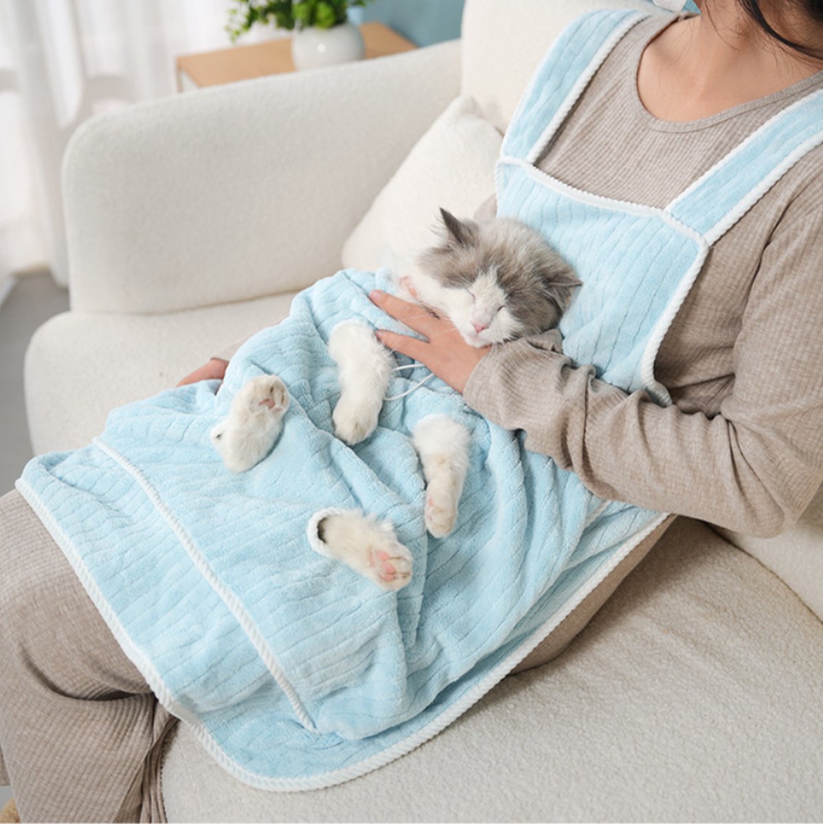 Cat Carrier Bag - Pocket Carrier Sling - Cat Carrying Apron - Carrier Bag for Cats - Portable Cat Bag for Holding Kittens - Pet Transport Apron with Holes - Adjustable Cat Carrier Bag - Blue - 1 Piece