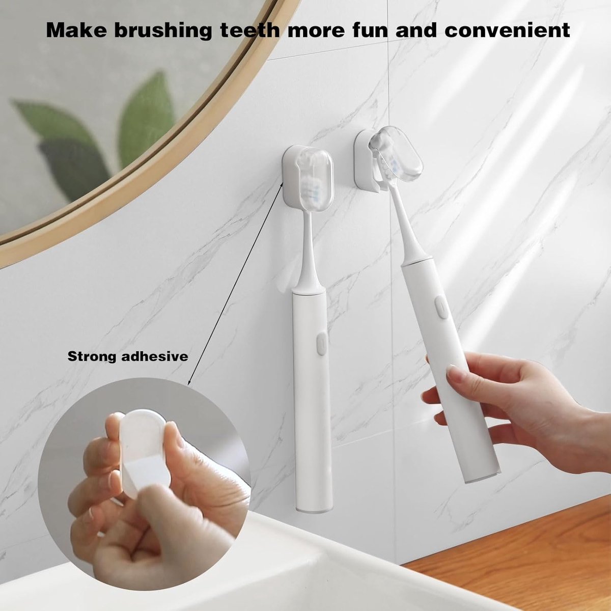 Toothbrush Holder - 4 Pieces - Electric Toothbrush Holder - Toothbrush Holder - Universal - No Drilling Required - Wall-Mounted - Brush Head Holder - Self-Adhesive Hanging Holder - Toothbrush Holder - Suitable for All Toothbrushes - White