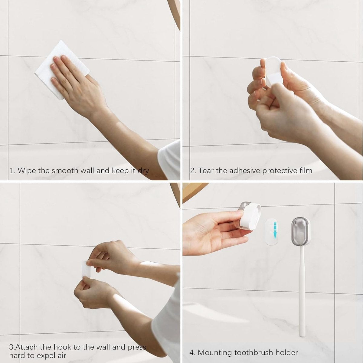 Toothbrush Holder - 4 Pieces - Electric Toothbrush Holder - Toothbrush Holder - Universal - No Drilling Required - Wall-Mounted - Brush Head Holder - Self-Adhesive Hanging Holder - Toothbrush Holder - Suitable for All Toothbrushes - White