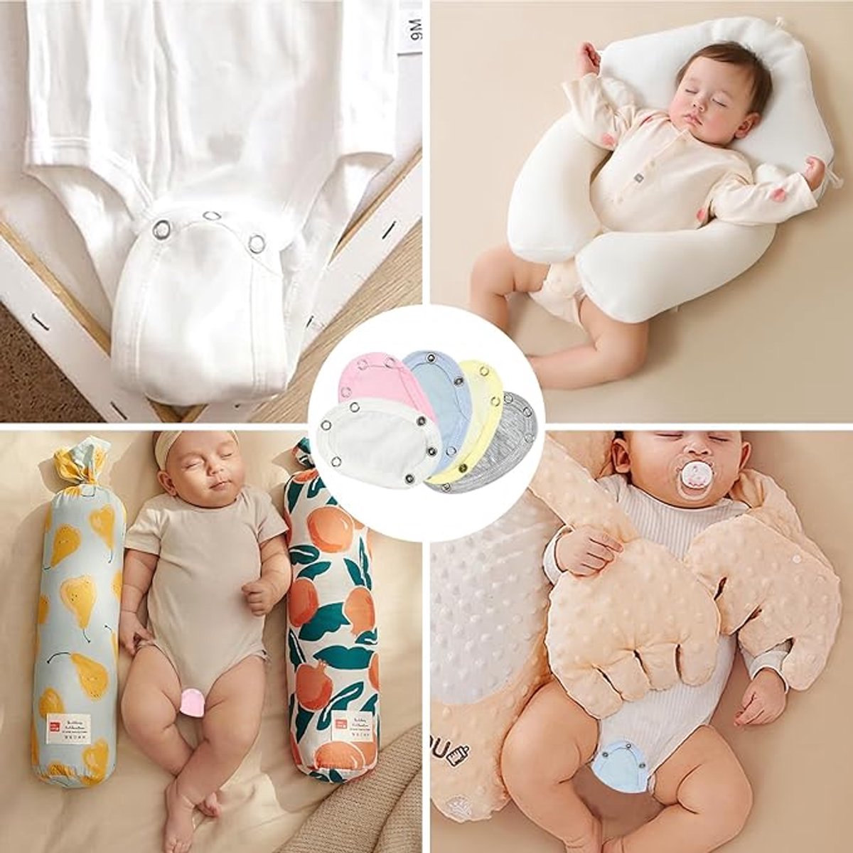 5-Piece Baby Bodysuit Extender - 13x9 cm - Button Diameter Approximately 9 mm - Onesie Extension - Cardigan Extension - Baby Clothing Extensions: Cardigan, Bodysuit, Onesie, Crotch and Utility - Unisex - Double-Layered Cotton for Newborns