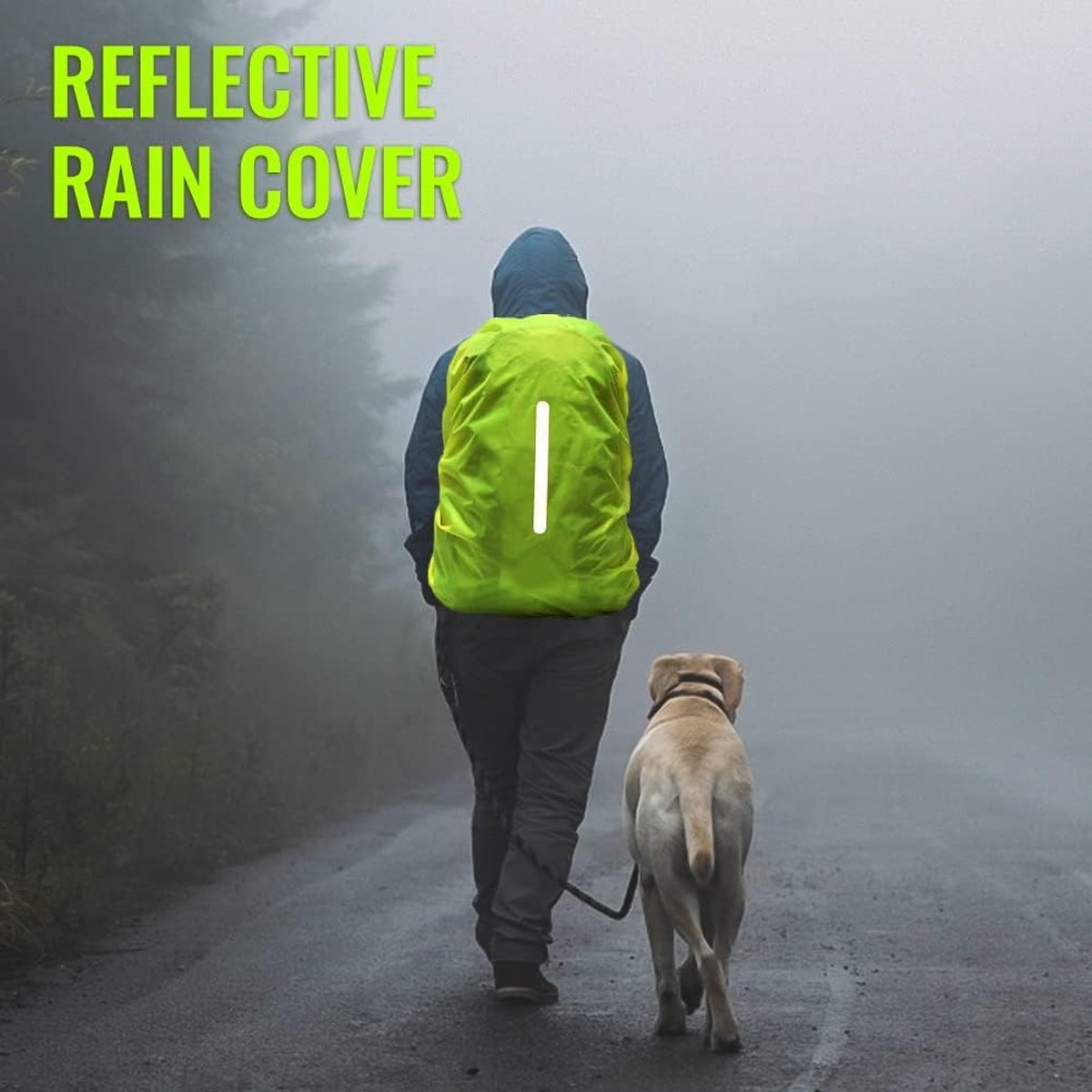 2-Piece Waterproof Backpack Cover - Reflective Rain Cover Backpack - 30 to 45 Liters - Waterproof Backpack Rain Cover - Reflective Backpack Covers in Polyester - Black & Green - Size M - Waterproof Backpack Cover for Outdoor Hiking Driving Climbing