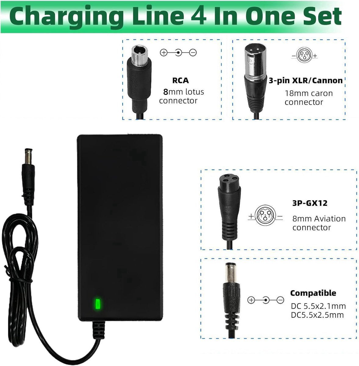 Electric Bike Charger - Charger for Electric Scooters - 36V/42V 2A Universal Charger - With 4 Battery Charger Connectors - Battery Charger - Hoverboard Drift Trikes - Electric Scooter Hoverboard Balance Bike - Suitable for Xiaomi Mi Mijia M365 - 84W Max