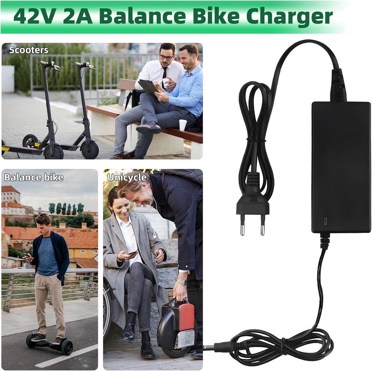 Electric Bike Charger - Charger for Electric Scooters - 36V/42V 2A Universal Charger - With 4 Battery Charger Connectors - Battery Charger - Hoverboard Drift Trikes - Electric Scooter Hoverboard Balance Bike - Suitable for Xiaomi Mi Mijia M365 - 84W Max