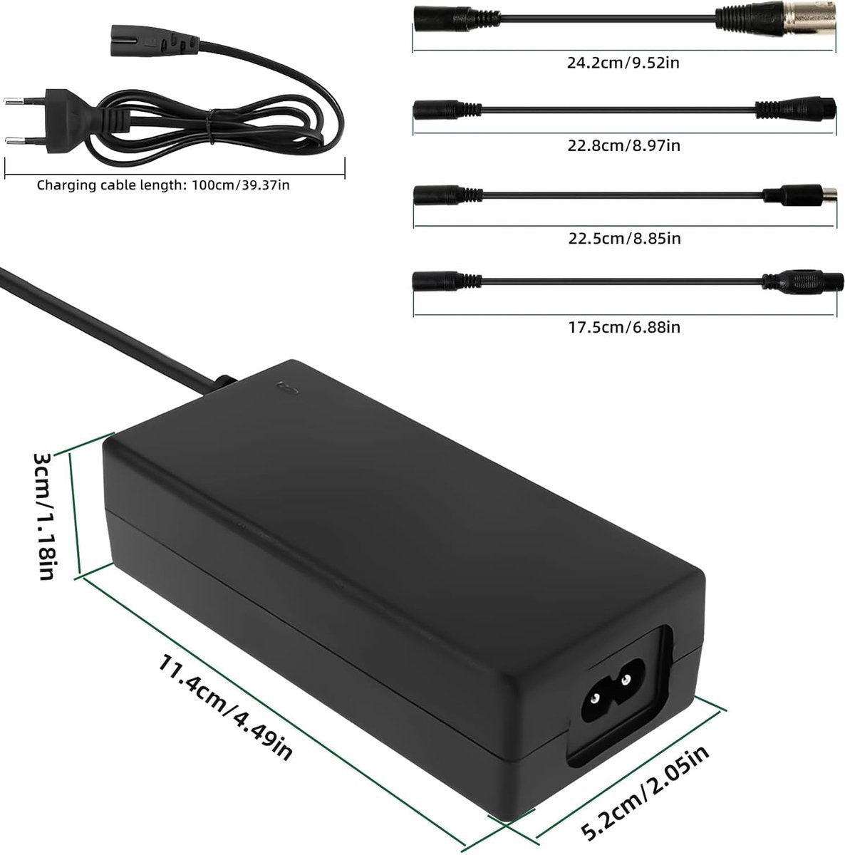 Electric Bike Charger - Charger for Electric Scooters - 36V/42V 2A Universal Charger - With 4 Battery Charger Connectors - Battery Charger - Hoverboard Drift Trikes - Electric Scooter Hoverboard Balance Bike - Suitable for Xiaomi Mi Mijia M365 - 84W Max