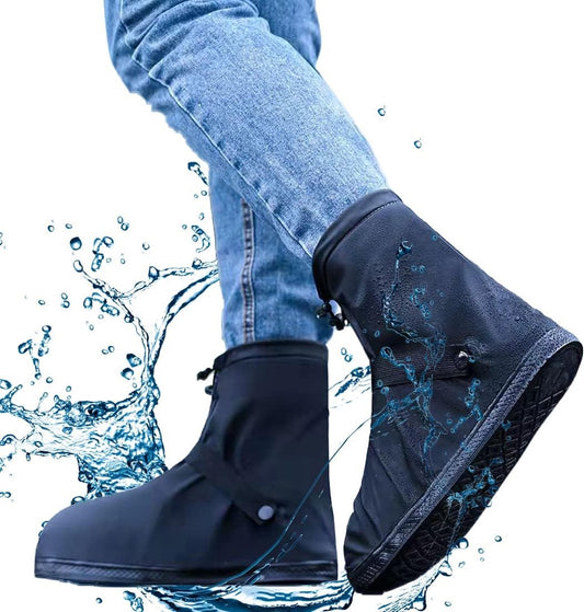 Waterproof Shoe Covers - Rain Shoe Covers - With Zipper, Drawstring and Snap - Waterproof Shoe Protectors - Motorcycle Scooter Bicycle Shoe Cover - Shoe Rain Cover - Shoe Cover - Shoe Covers - Anti-Slip - Size S 36-37 - Black - Reusable