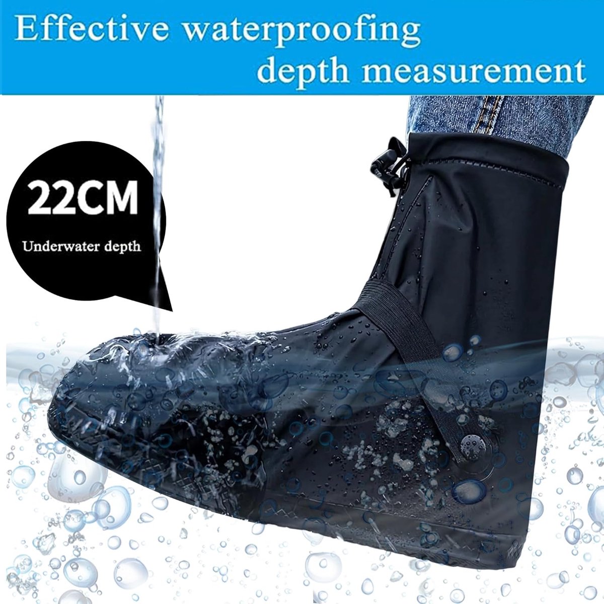Waterproof Shoe Covers - Rain Shoe Covers - With Zipper, Drawstring and Snap - Waterproof Shoe Protectors - Motorcycle Scooter Bicycle Shoe Cover - Shoe Rain Cover - Shoe Cover - Shoe Covers - Anti-Slip - Size S 36-37 - Black - Reusable