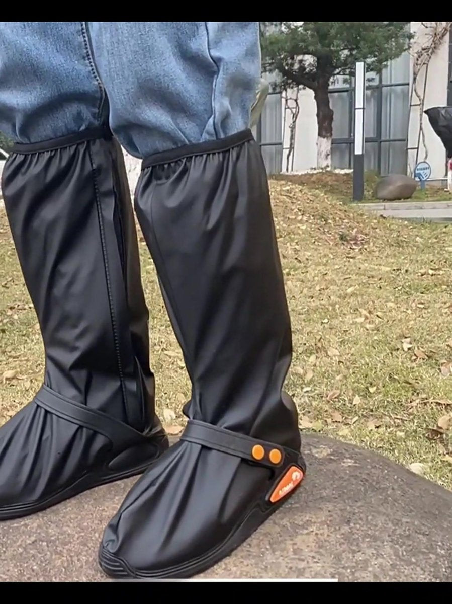 Waterproof Shoe Covers - Rain Shoe Covers - With Zipper, Snap - Waterproof Shoe Protectors - Motorcycle Scooter Bicycle Shoe Cover - Shoe Rain Cover - Shoe Cover - Shoe Covers - Anti-Slip - Size L 40-42 - Black - Reflective - Foldable