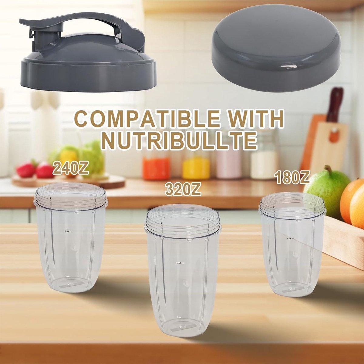 Resealable Cup Lids and Flip-Top To-Go Lid - 2 Pieces - Replacement Parts Suitable for 600w and 900w Nutribullet Blender 32/24/18oz Cups Cup Lids - With Rubber Gasket - Seal - For On the Go