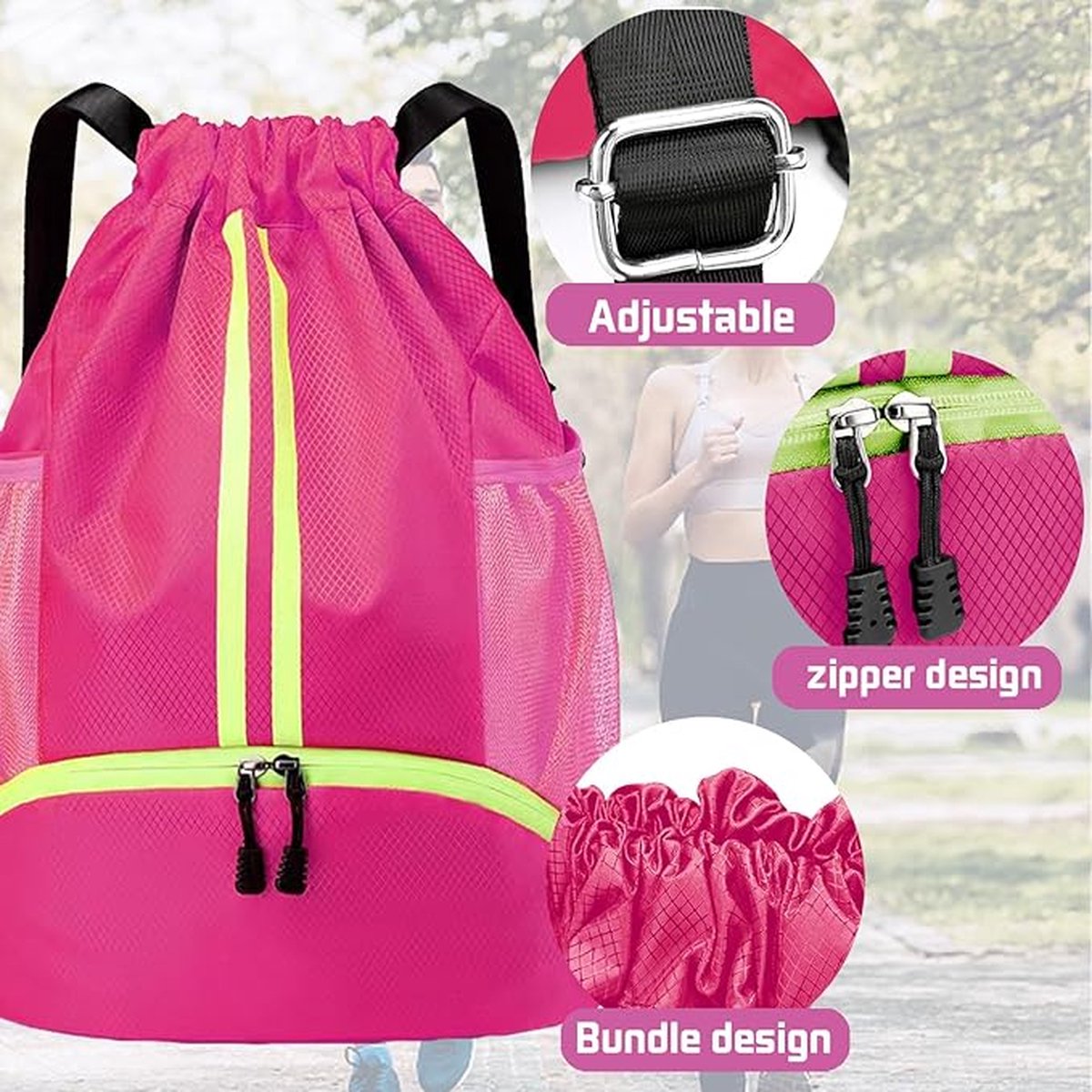 Backpack - School Bag - Sports Backpack - Sports Backpack - Unisex - Practical & Stylish - With Drawstring - Adjustable - With Ball Pocket Bottom Pocket - Waterproof