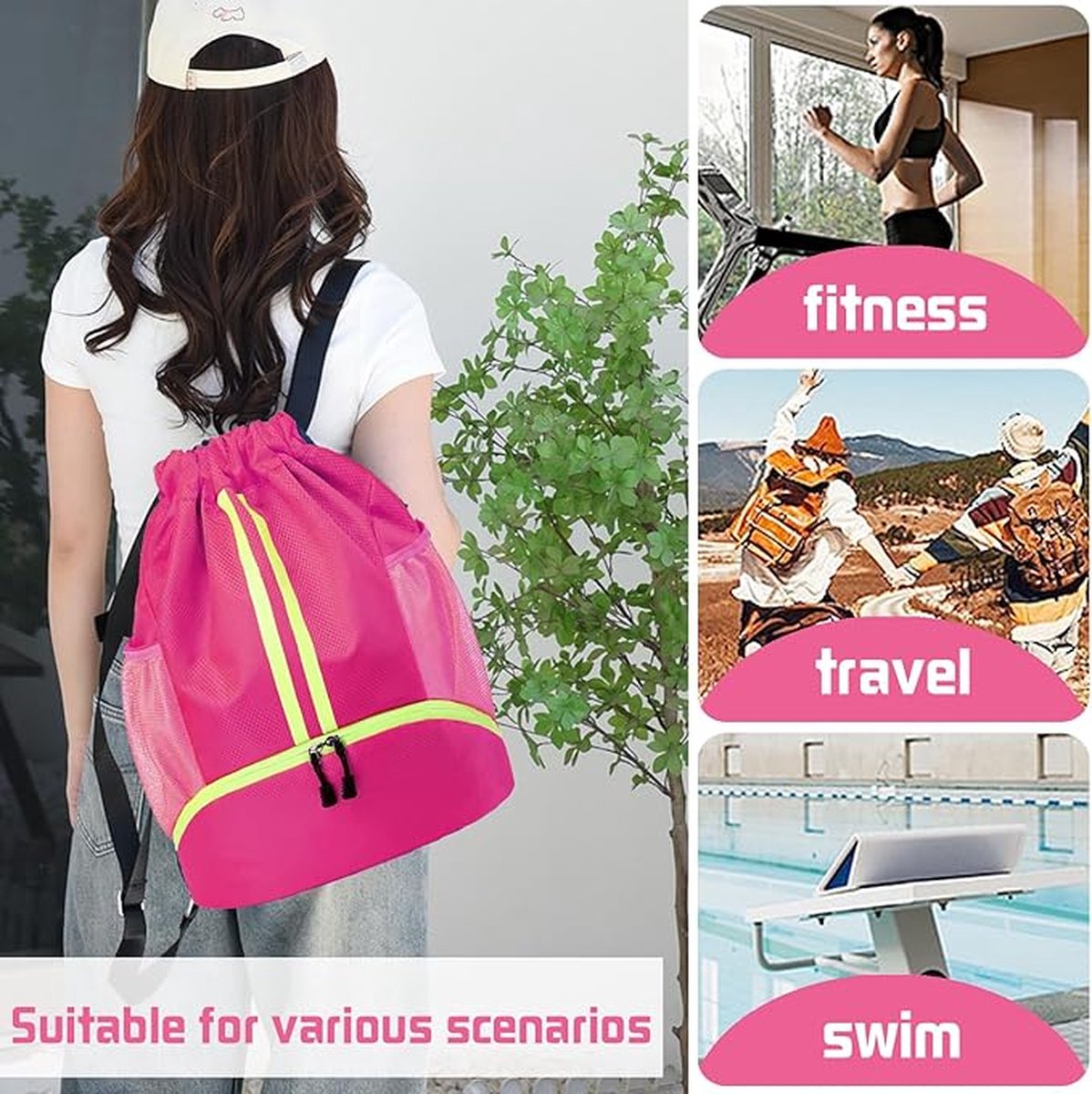 Backpack - School Bag - Sports Backpack - Sports Backpack - Unisex - Practical & Stylish - With Drawstring - Adjustable - With Ball Pocket Bottom Pocket - Waterproof