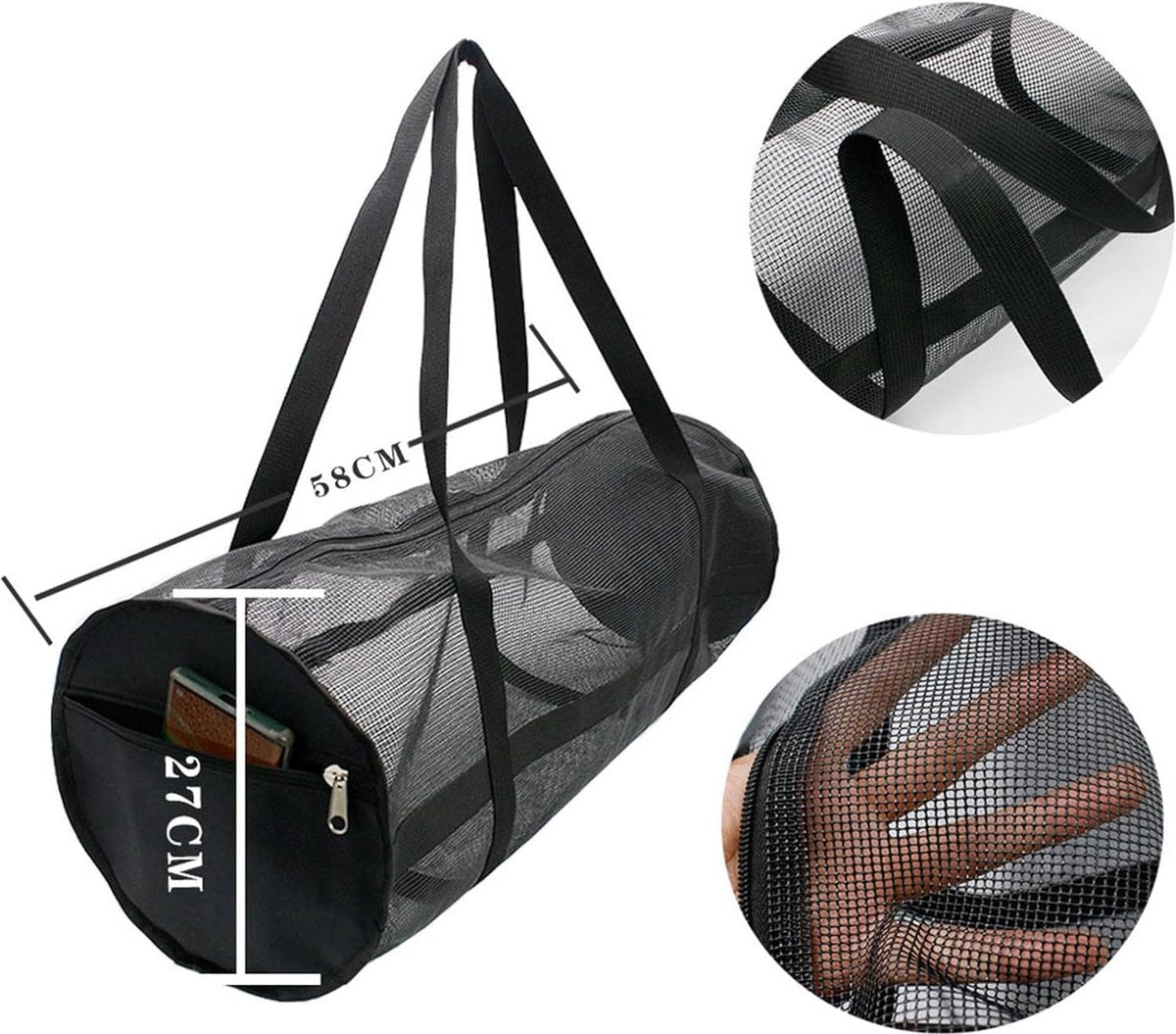 Pool Bag - Sports Bag - Gym Bag - Mesh Bag - Diving - Lightweight - Pool Bag - Foldable - Travel Bag - For Men and Women - Black