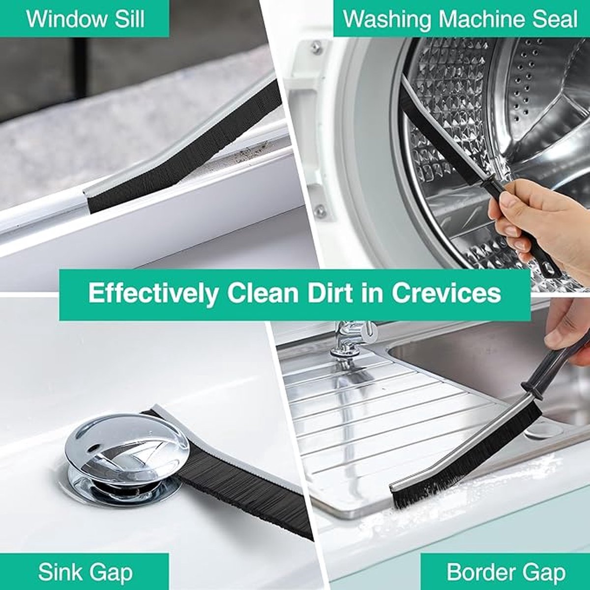 3x Hard-bristled Crevice Brush - Long Handle - Grout Brush - Narrow Cleaning Brush - Gap Cleaner - Household Cleaning Tools - Universal - For Hard-to-Reach Places - Hand Brush - Scrubbing Brush - Crevice Brush