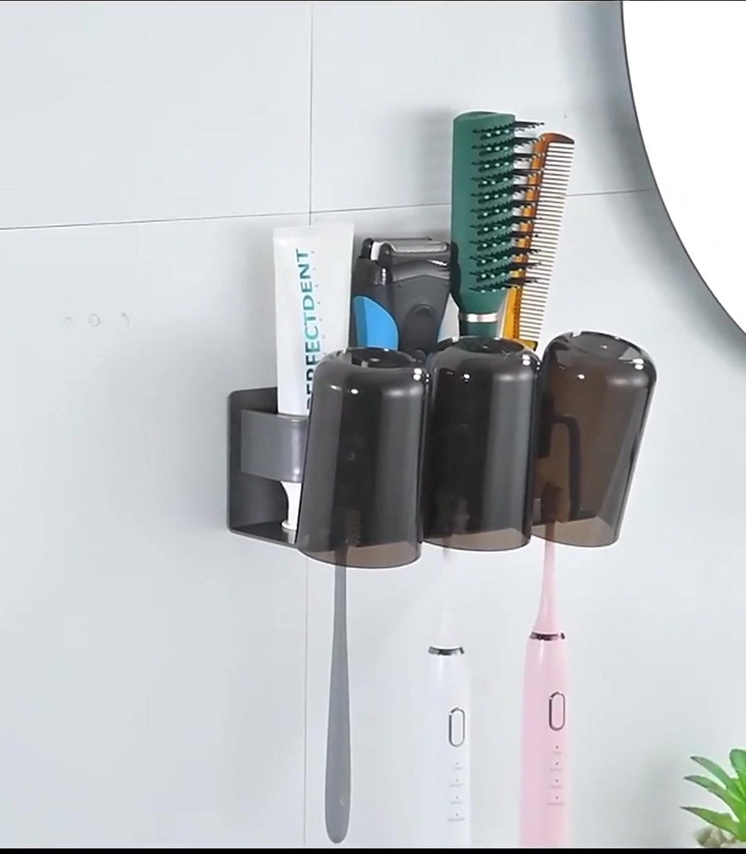 Toothbrush Holder - Toothbrush Case - 3 Sorting Compartments - Electric Toothbrush Case - Razor Holder - Wall Mounted - Stainless Steel - Toothbrush Organizer - Self-Adhesive - Bathroom Accessories - No Drilling Required - Keep Tidy