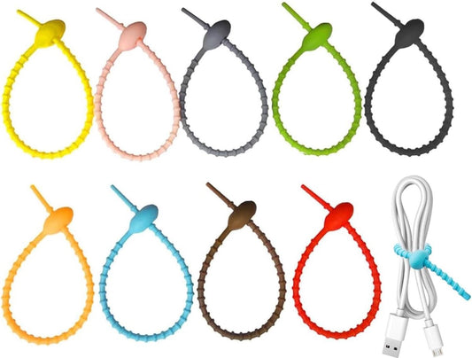 Cable Ties - 9 Pieces - Tie Wraps - Cable Organizer - Cable Management - Cable Organizer - Ties - Reusable - 12x210mm - Colorful - Silicone - For Food Bags, Cables - For Indoor and Outdoor Use