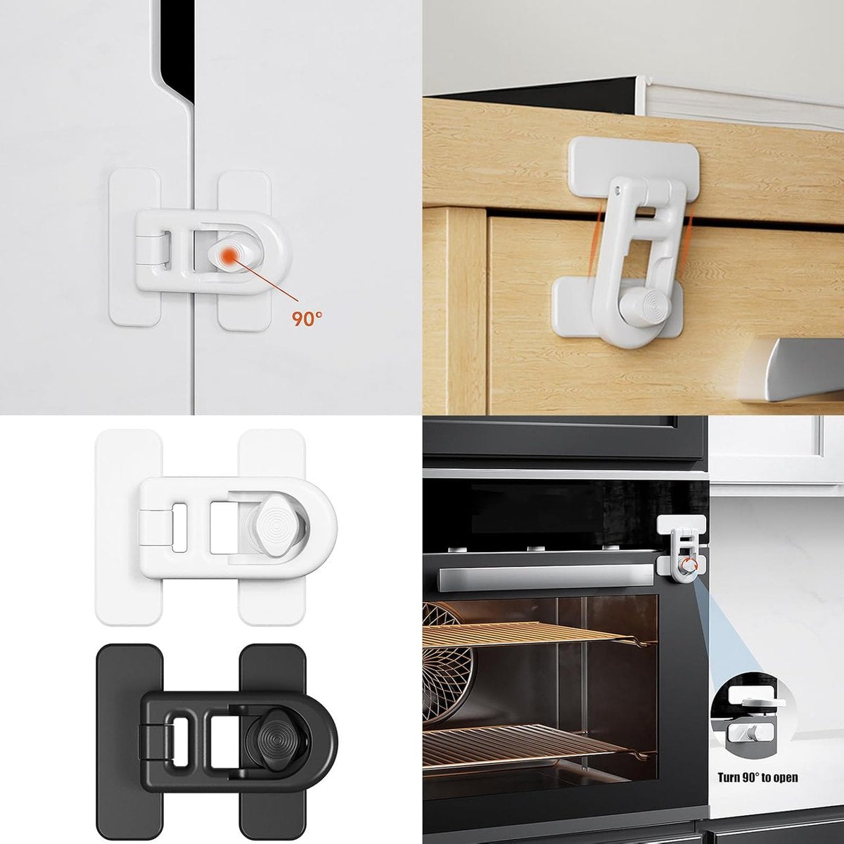Child Locks for Cabinets - Child Security - Child Lock for Cabinet - Refrigerator Locks - Baby Safety Oven Door Lock - For Kitchen Cabinets, Appliances, Wardrobes, Refrigerator and Oven - White - 1 Piece
