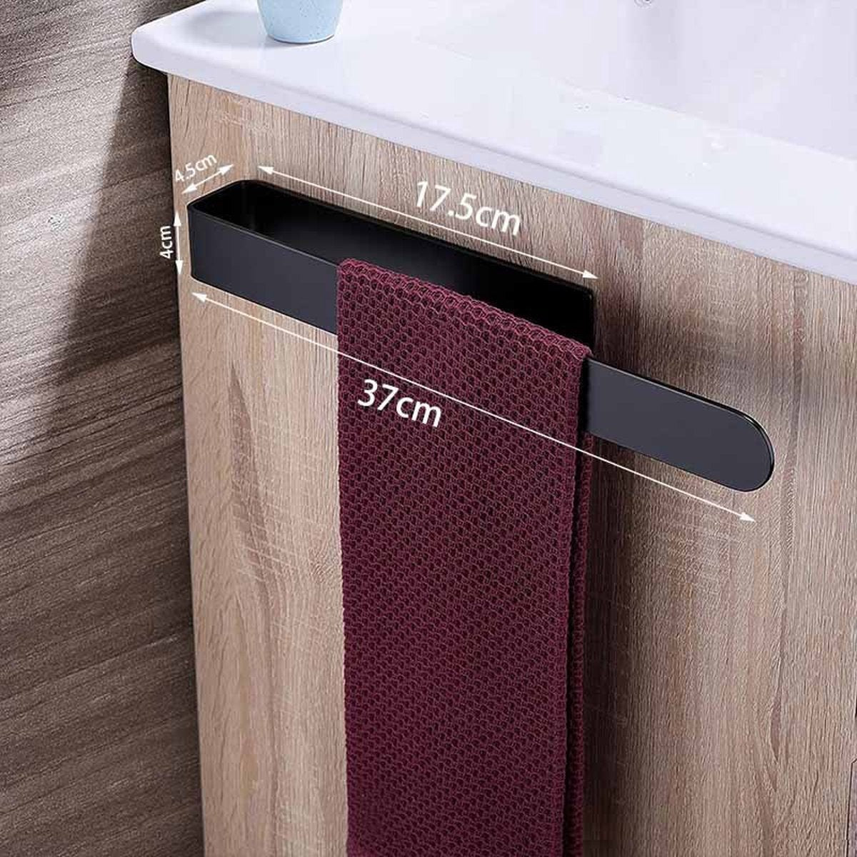 Towel Rack - Towel Holder - Towel Bar - Shower Rack - Kitchen Towel Rack - Bathroom Rack - Towel Holders - Modern Bathroom Organizer - Stainless Steel - No Drilling Required / Self-Adhesive - 37 cm - Black