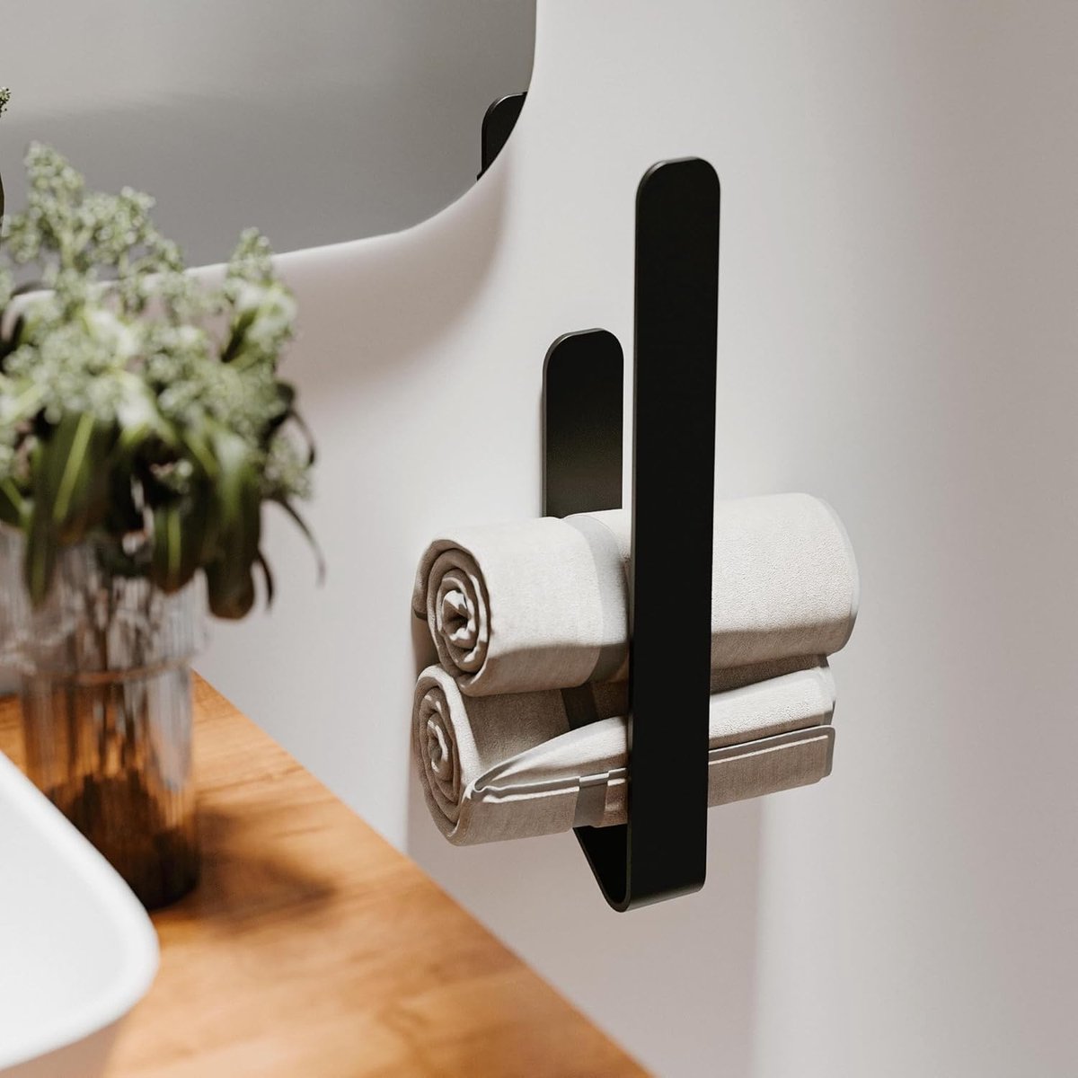 Towel Rack - Towel Holder - Towel Bar - Shower Rack - Kitchen Towel Rack - Bathroom Rack - Towel Holders - Modern Bathroom Organizer - Stainless Steel - No Drilling Required / Self-Adhesive - 37 cm - Black