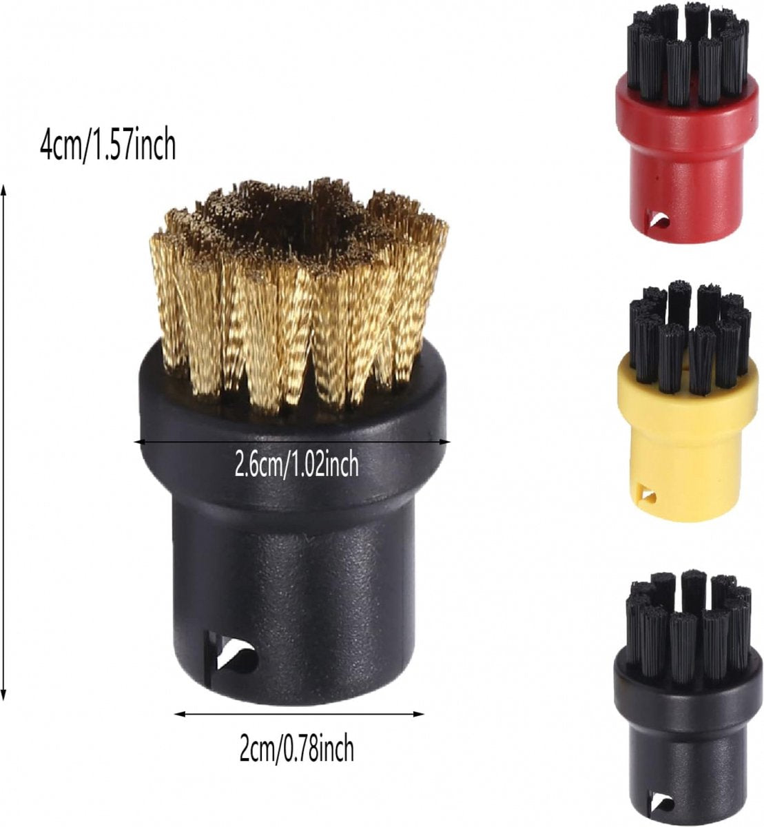 Brush Set for Steam Cleaner - 4 Pieces - Round Brush Set - Suitable for Kärcher SC1, SC2, SC3, SC4, SC5, SC7, CTK10 - Steam Cleaner Brushes - Steam Cleaning Brushes - Powerful Stain Removal - Hard-to-Reach Places
