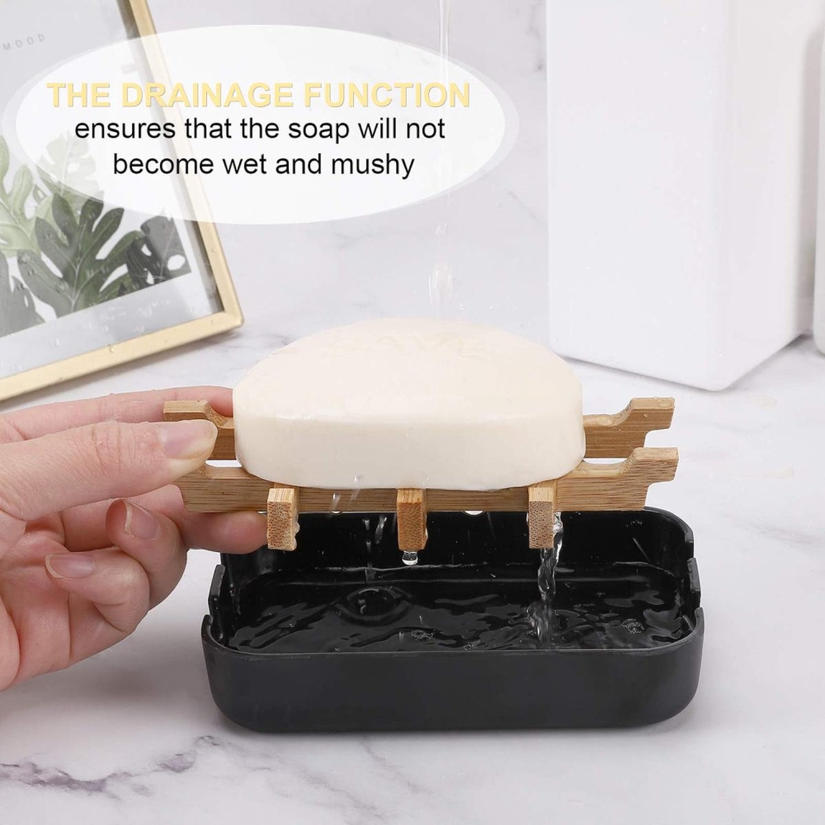 Soap Dish - 2 Pieces - Soap Holder With Drain - Bamboo Tray Soap Holder - Removable Drawer - Small Soap Dish - Soap Box - Hand Soap - Shower - Bathroom - Bathroom Accessories - Keep Soap Dry And Hygienic - Black