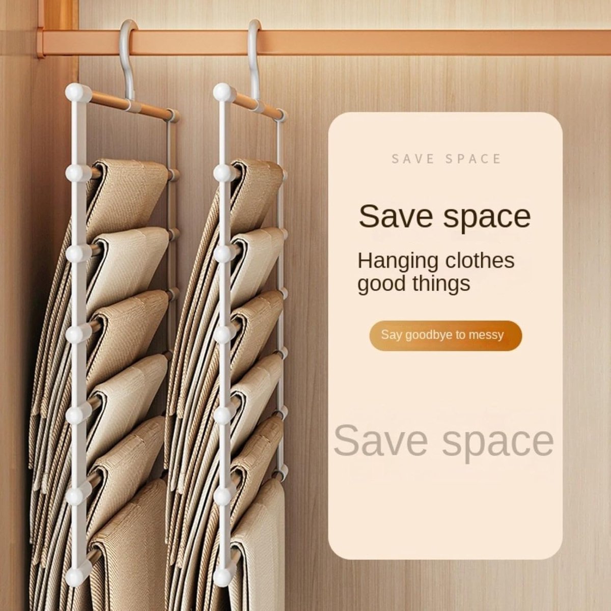 6-in-1 Trouser Hanger - Clothes Hanger - Space-Saving - Hang Up to 6 Trousers - Multiple Trousers - For Women and Men - For Trousers, Scarves, Jeans, Clothing, Towels, Skirts - 50.5x35.5 Cm - White - 1 Piece