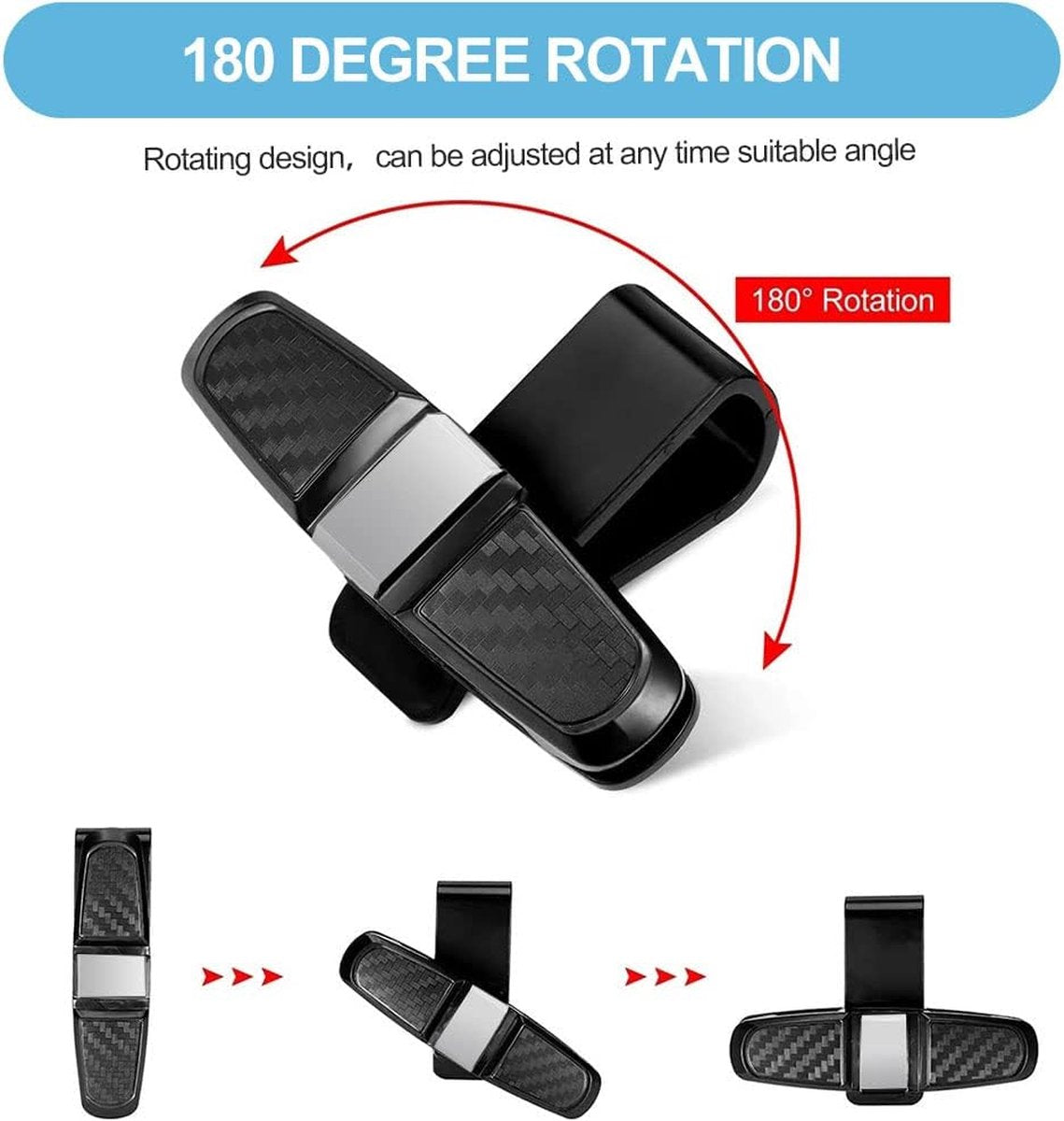 Glasses Clip Holder for Car Glasses - Universal Car Glasses Clip - Car Sunglasses Holder - 180 Degree Rotatable - Sunglass Visor - Also Suitable for Business Cards - For All Vehicle Models and Sun Visors - 2 Pieces