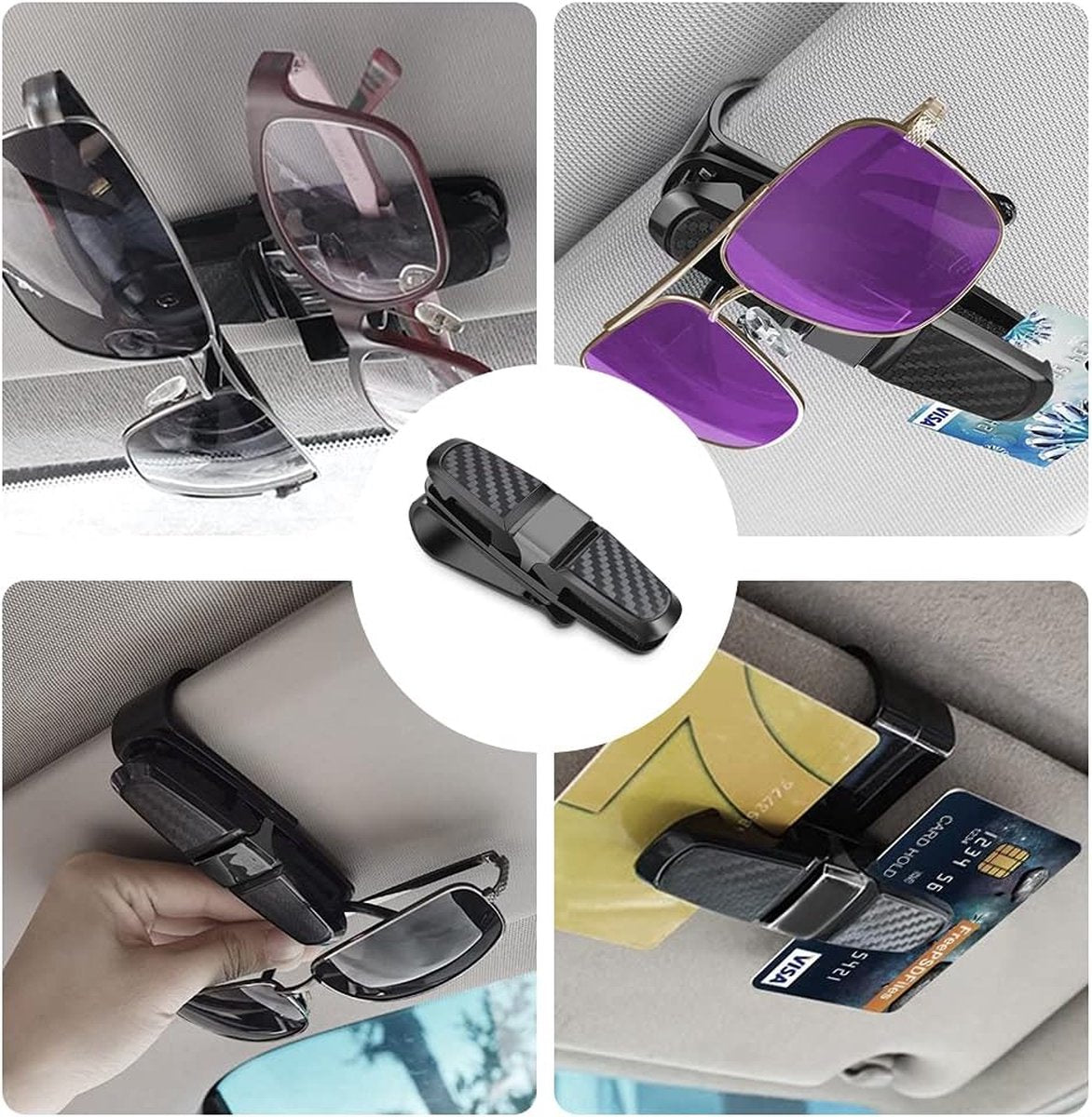 Glasses Clip Holder for Car Glasses - Universal Car Glasses Clip - Car Sunglasses Holder - 180 Degree Rotatable - Sunglass Visor - Also Suitable for Business Cards - For All Vehicle Models and Sun Visors - 2 Pieces
