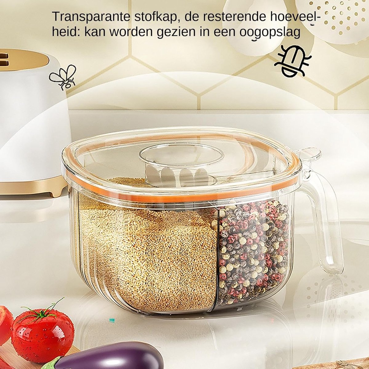 Spice Jars - Divided Spice Jar - Divided Spice Container - 4 Grids Transparent Spice Container - For Kitchen Cabinet Pantry Refrigerator - With 4 Spice Spoons