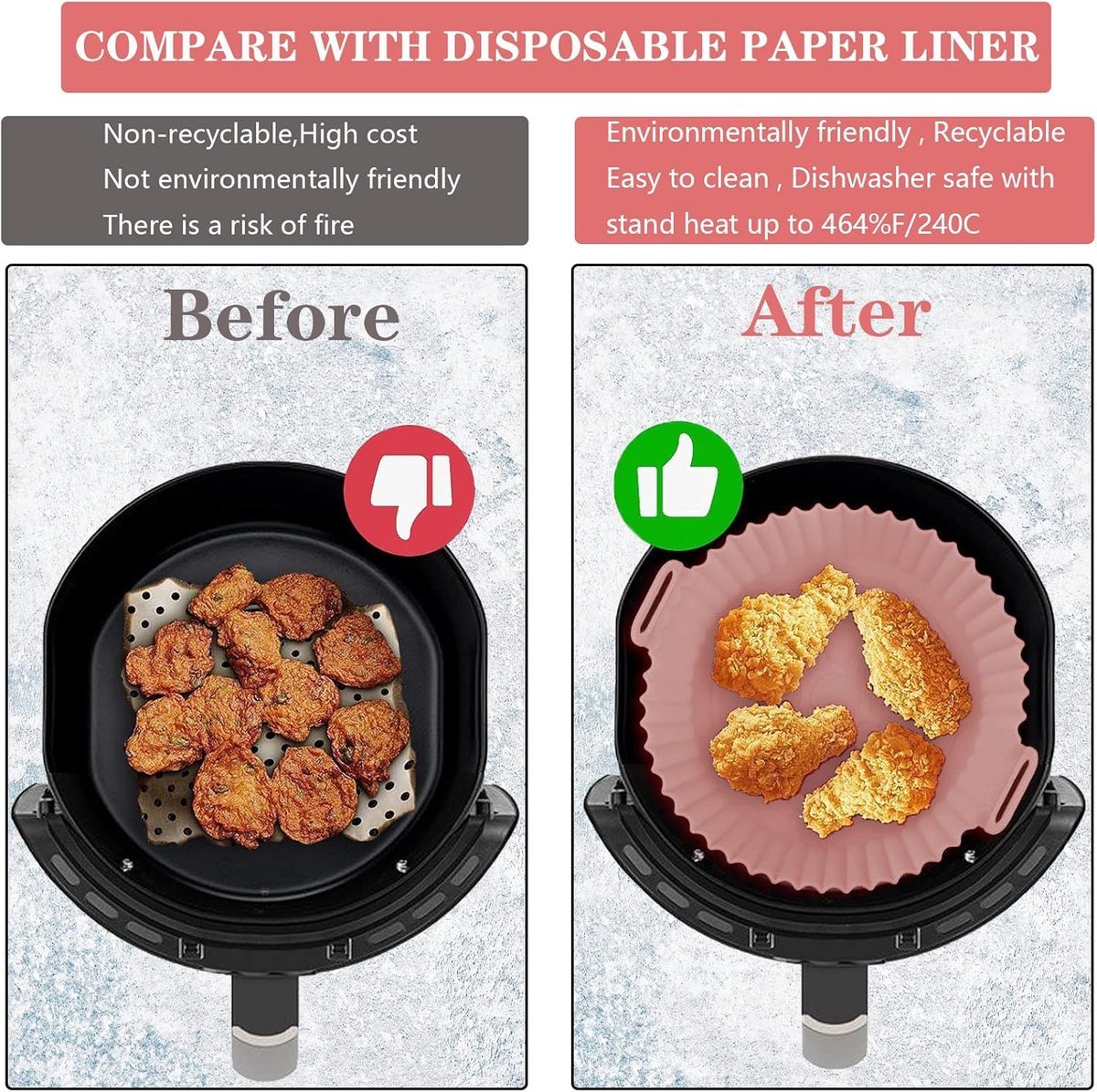 2 Airfryer Silicone Trays - Airfryer Accessories - BPA Free - 20cm - Airfryer Basket - Reusable - Baking Paper Alternative - Airfryer Liner - Round - Airfryer Silicone Baking Paper - Baking Mold - Sustainable - Non-Stick - Dishwasher Safe - Grey/Pink