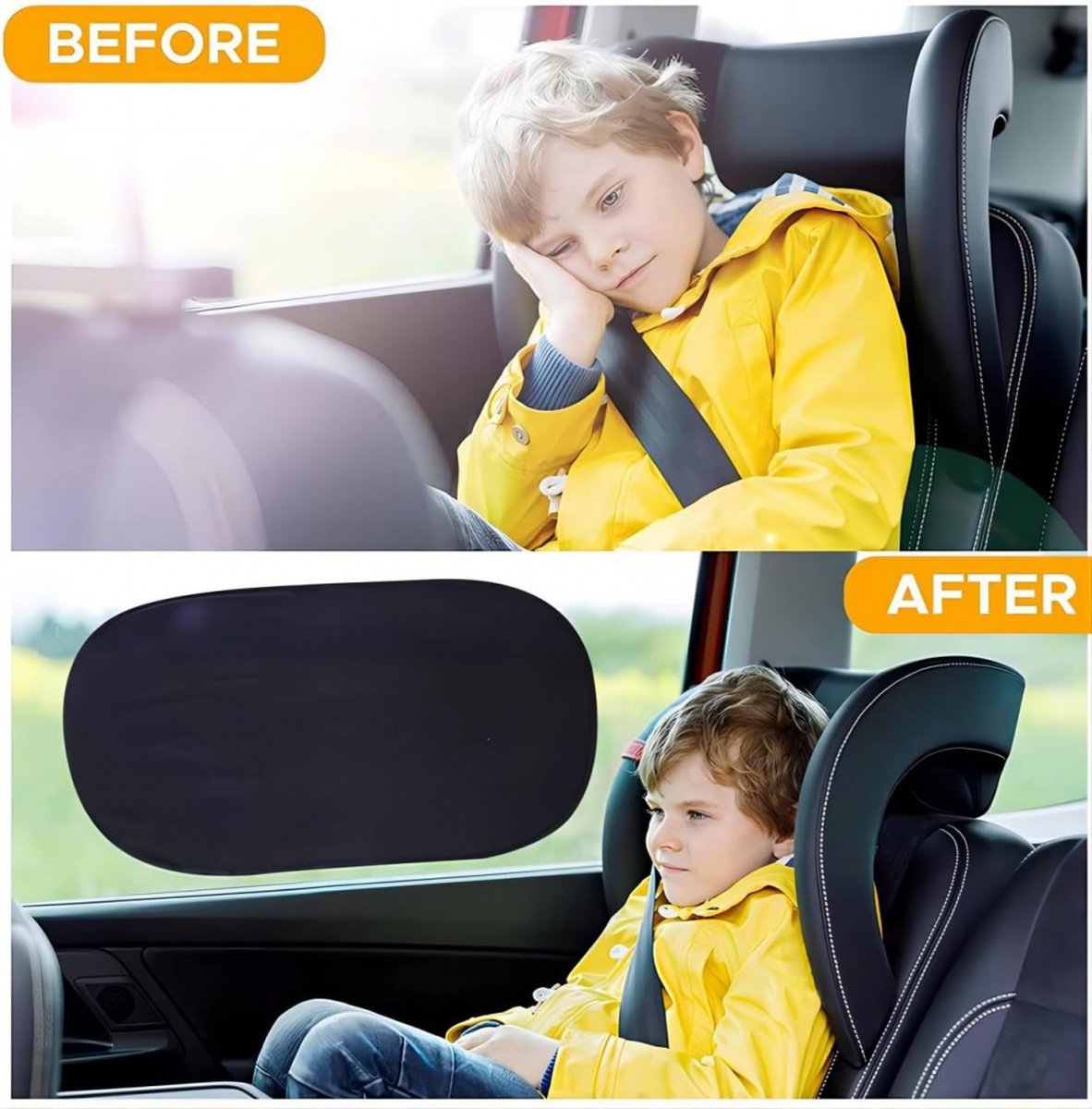 Car Sunshade - Car Sunshade Side Window - 1 Pair 50 x 30 Cm and 1 Pair 44 x 38 Cm - Baby Car Sunshade - Electrostatic Adsorption - Privacy Protection - Car Sun Protection - UV Protection - Side Window - Safe Driving - With Storage Bag - Black