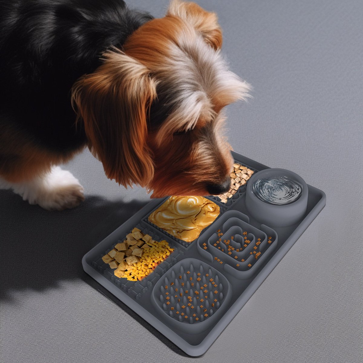 Lick Plate - Lick Mats for Dogs - Dog Snuffle Mat - Lick Mat - Feeding Mat - Slow Feeder - Anti-Gulp - Distraction Pad - For Dog Bathing, Training, Coat Care and Claw Care - With 1 Spatula - Grey - 1 Piece