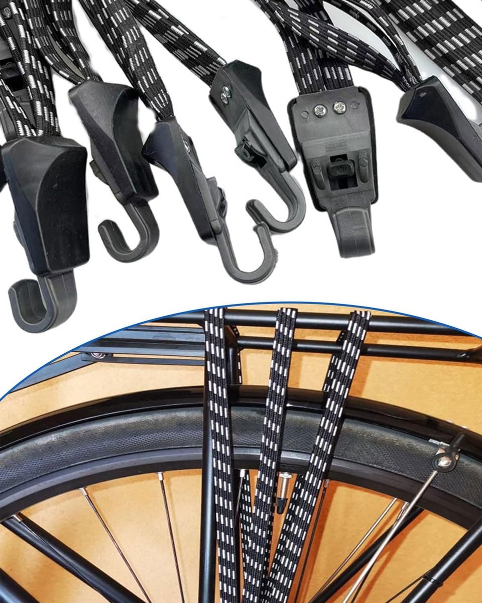 Elastic Straps - 2 Pieces - Flat Quick Straps - Universal - Adjustable Luggage Straps - Flat Rubber Ropes - Elastic Band - Transport Secure - For Bicycle Car Elastic - 65 Cm - Quick Straps With Double Hook - Black