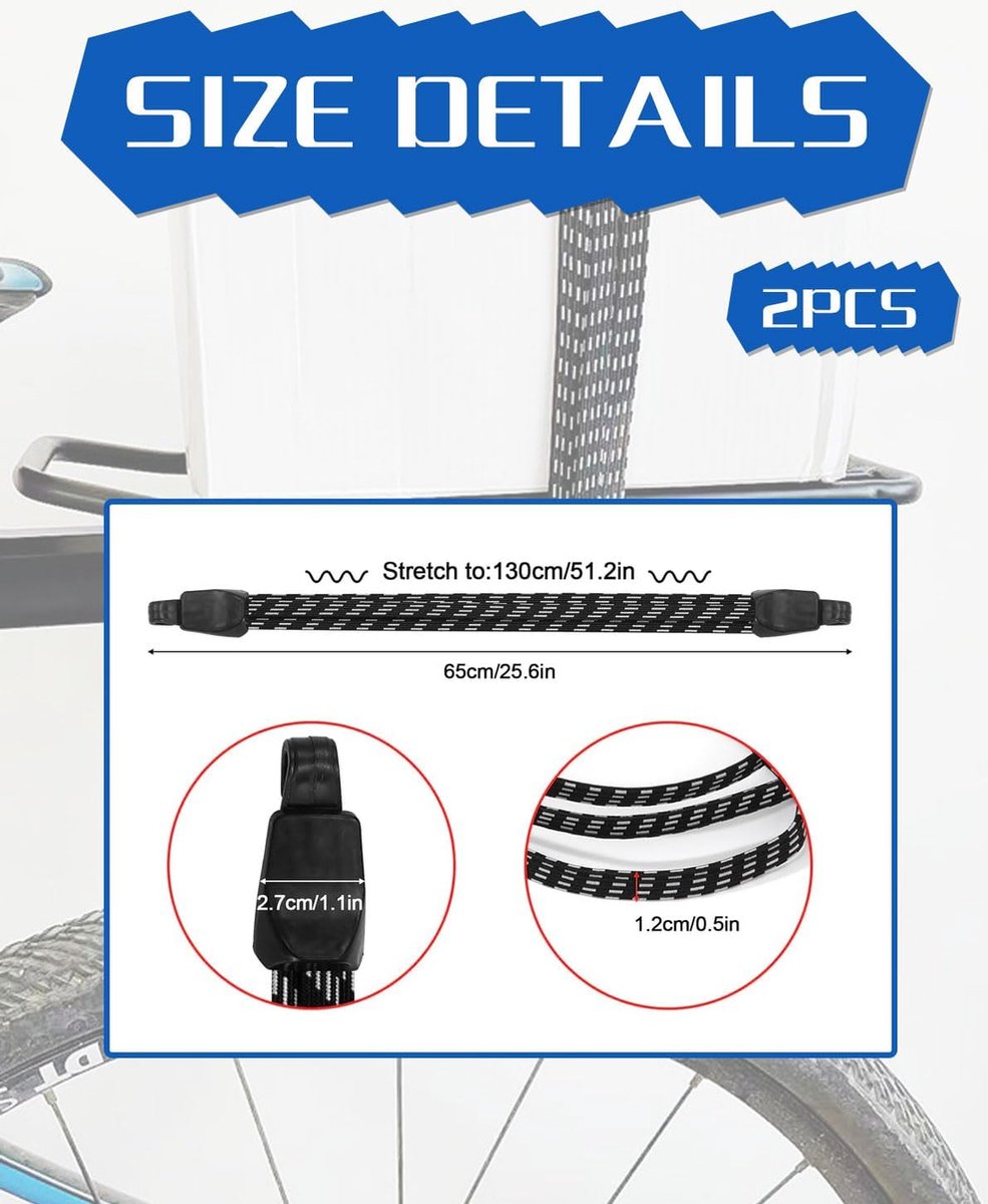 Elastic Straps - 2 Pieces - Flat Quick Straps - Universal - Adjustable Luggage Straps - Flat Rubber Ropes - Elastic Band - Transport Secure - For Bicycle Car Elastic - 65 Cm - Quick Straps With Double Hook - Black