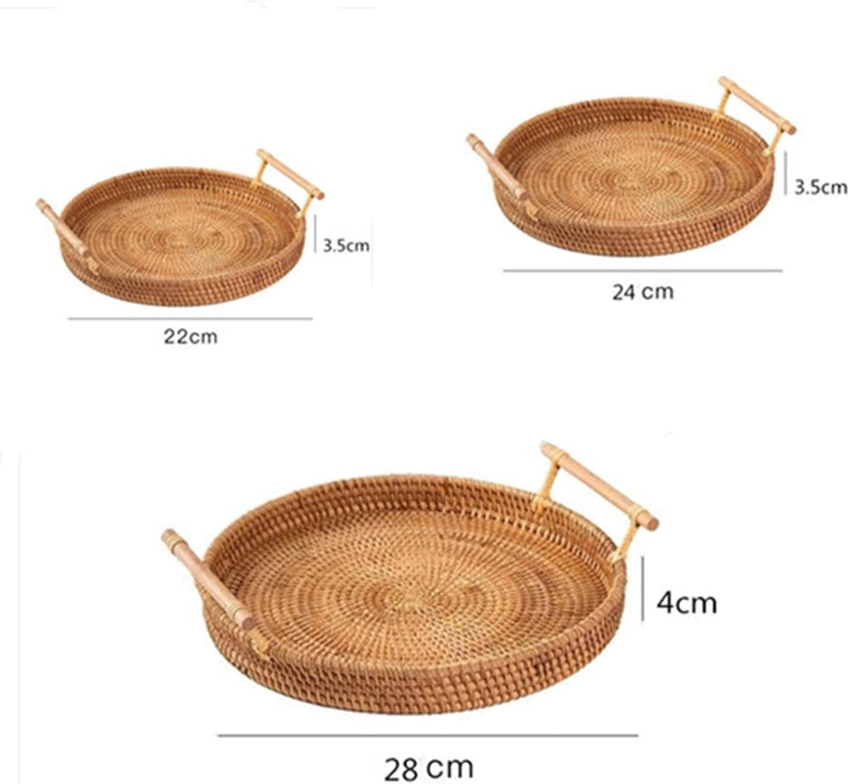 Fruit Basket - Set of 3 - Round Fruit Bowl - Bread Baskets - Storage Basket - With Handle - Rattan Basket - Handles - Decorative Trays - Serving Tray - Home Accessories - For Serving Dishes, Crackers, Pastries, Snacks