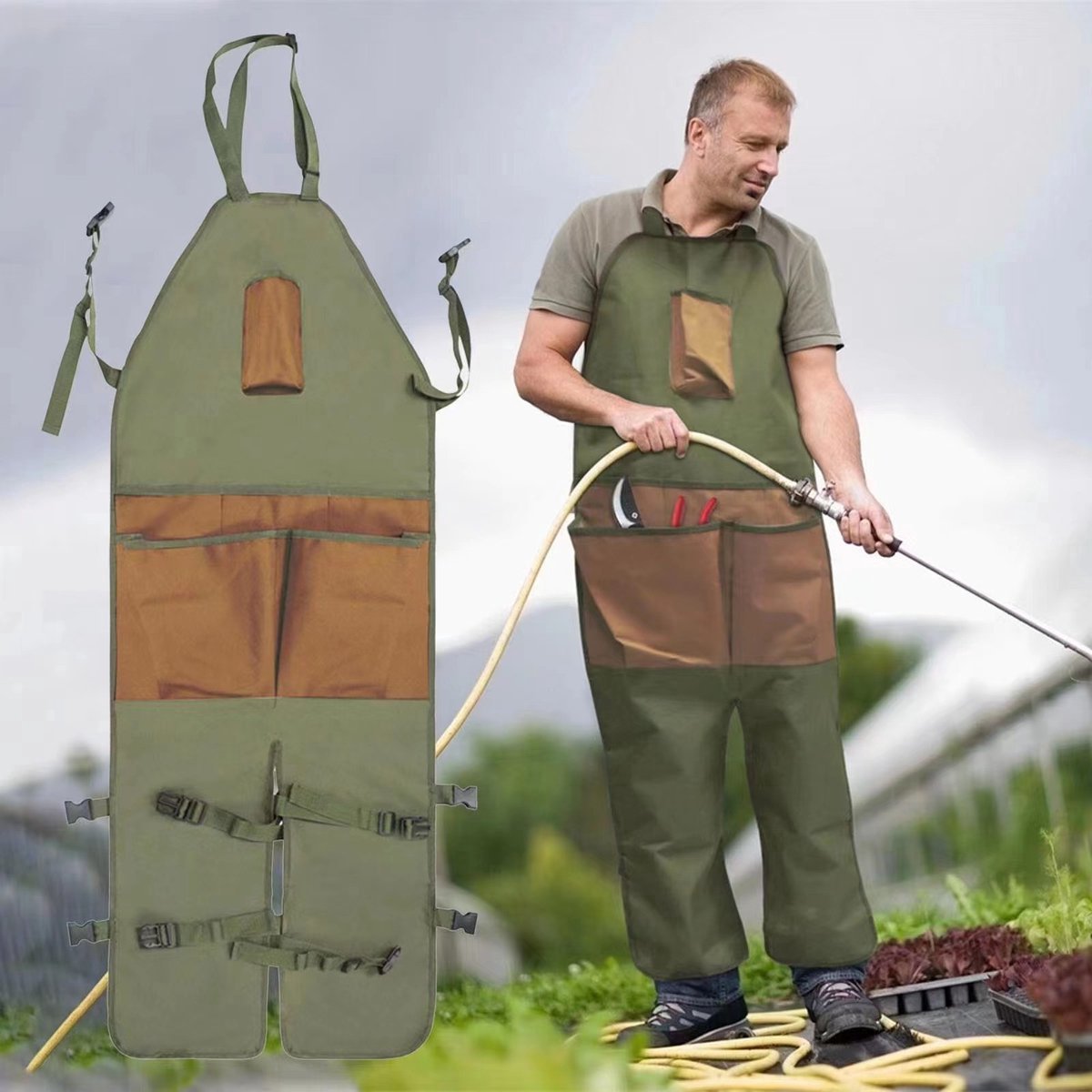 Apron - Work Apron - 6 Pockets - Adjustable - Durable - High Quality Oxford Cloth - Hobby Apron - Carpenter Apron - Canvas Apron - BBQ Apron - Garden Apron - Multifunctional Apron - Green - For Men's Workshop