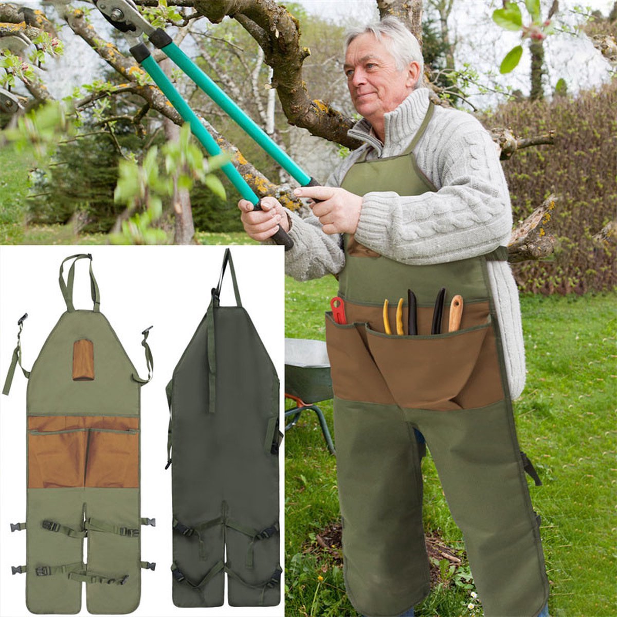 Apron - Work Apron - 6 Pockets - Adjustable - Durable - High Quality Oxford Cloth - Hobby Apron - Carpenter Apron - Canvas Apron - BBQ Apron - Garden Apron - Multifunctional Apron - Green - For Men's Workshop