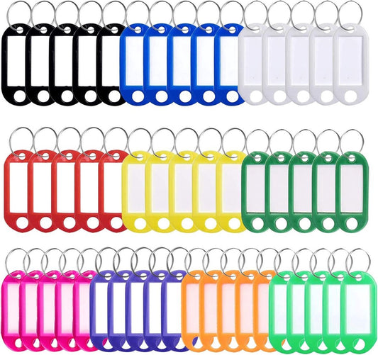 Key Tags 50 Pieces - Keychain - Luggage Label - Key Name Label - Keychains - Key Distinguisher - Key Label - Name Labels - Organize Keys - Key Holder - Luggage Tags - Travel Label - Lanyard - Writable - 10 Colors