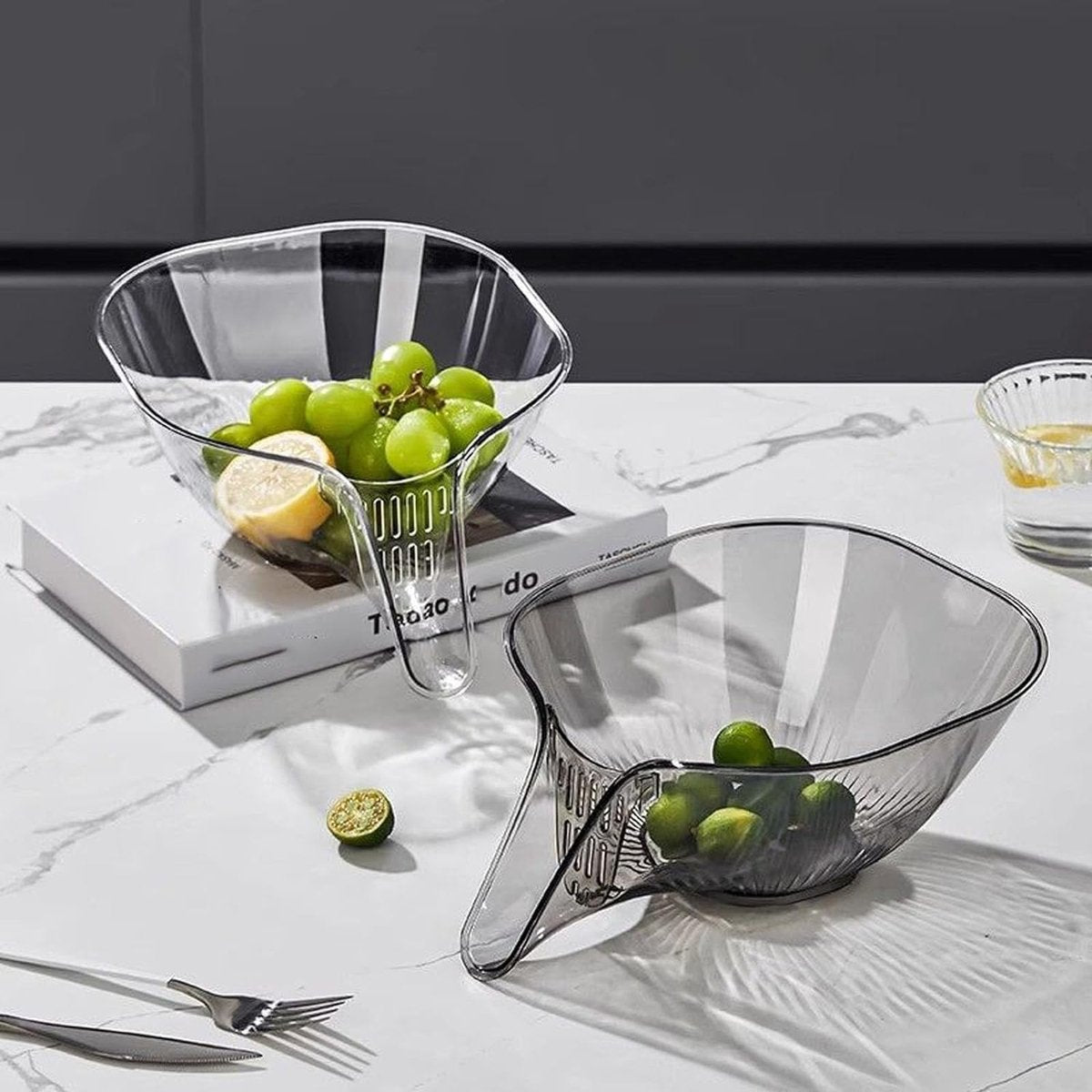 Drain Basket - Sieve with Funnel - Draining Sieve - Kitchen Sieve - Drying Rack - Plastic - Draining Cooked Noodles - Multifunctional - For Washing Food, Vegetables and Fruit - For Kitchen Sink - Grey