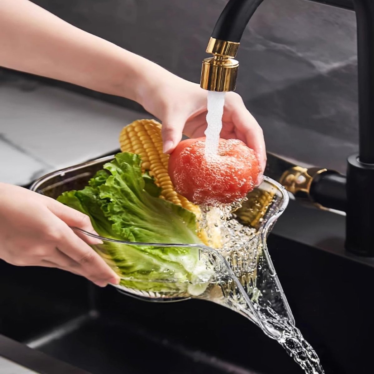 Drain Basket - Sieve with Funnel - Draining Sieve - Kitchen Sieve - Drying Rack - Plastic - Draining Cooked Noodles - Multifunctional - For Washing Food, Vegetables and Fruit - For Kitchen Sink - Grey