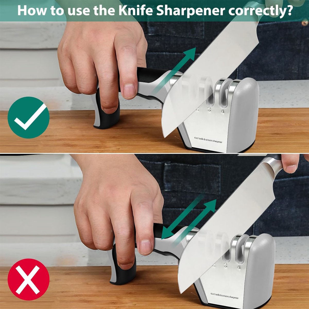 4-in-1 Knife Sharpener - Stainless Steel - Anti-Slip Knife Sharpener - Pull-through Sharpener - 4 Settings - With Anti-Slip Base - Sharpening Steel for Knives - Scissor Sharpener - Sharpening - For Polishing Knives, Scissors, and Other Knives