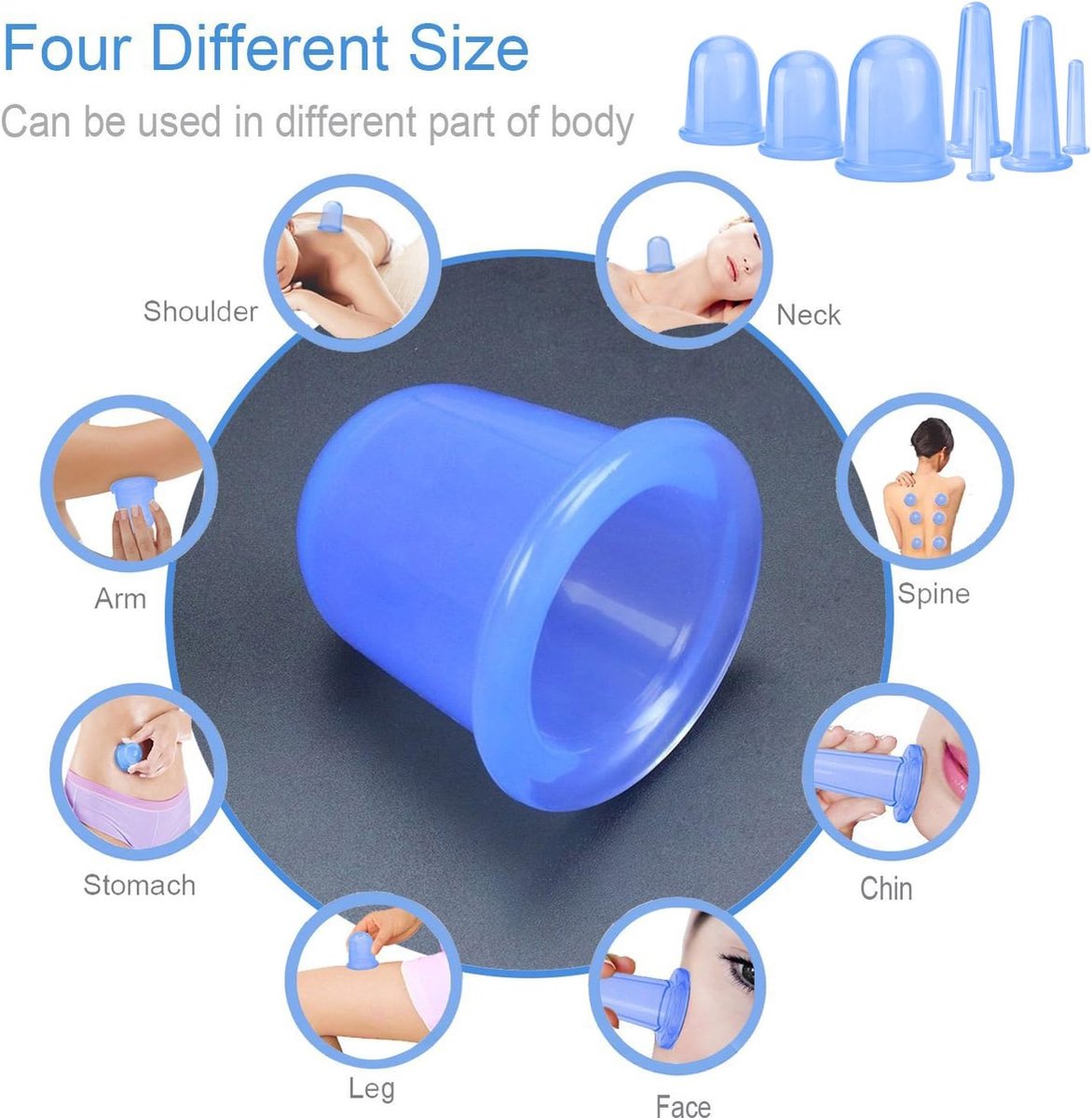 Cellulite Cups - Cupping For Cellulite - Premium Quality Cupping Set (7-Piece) - Cupping Cups - Full Body - Cupping Cups Massage - For Face, Arms And Legs - Blue - Vacuum Silicone Cupping Set - Anti-Orange Peel - Anti-Cellulite Massage