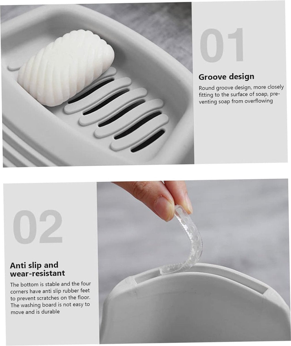 Washboard - Mini Hand Washboard - Underwear Washboard - Washboard for Children - Non-slip - Household Use for Students - Used for Washing Clothes and Small Items by Hand - Perfect for Washing Clothes and Socks - Plastic - Grey