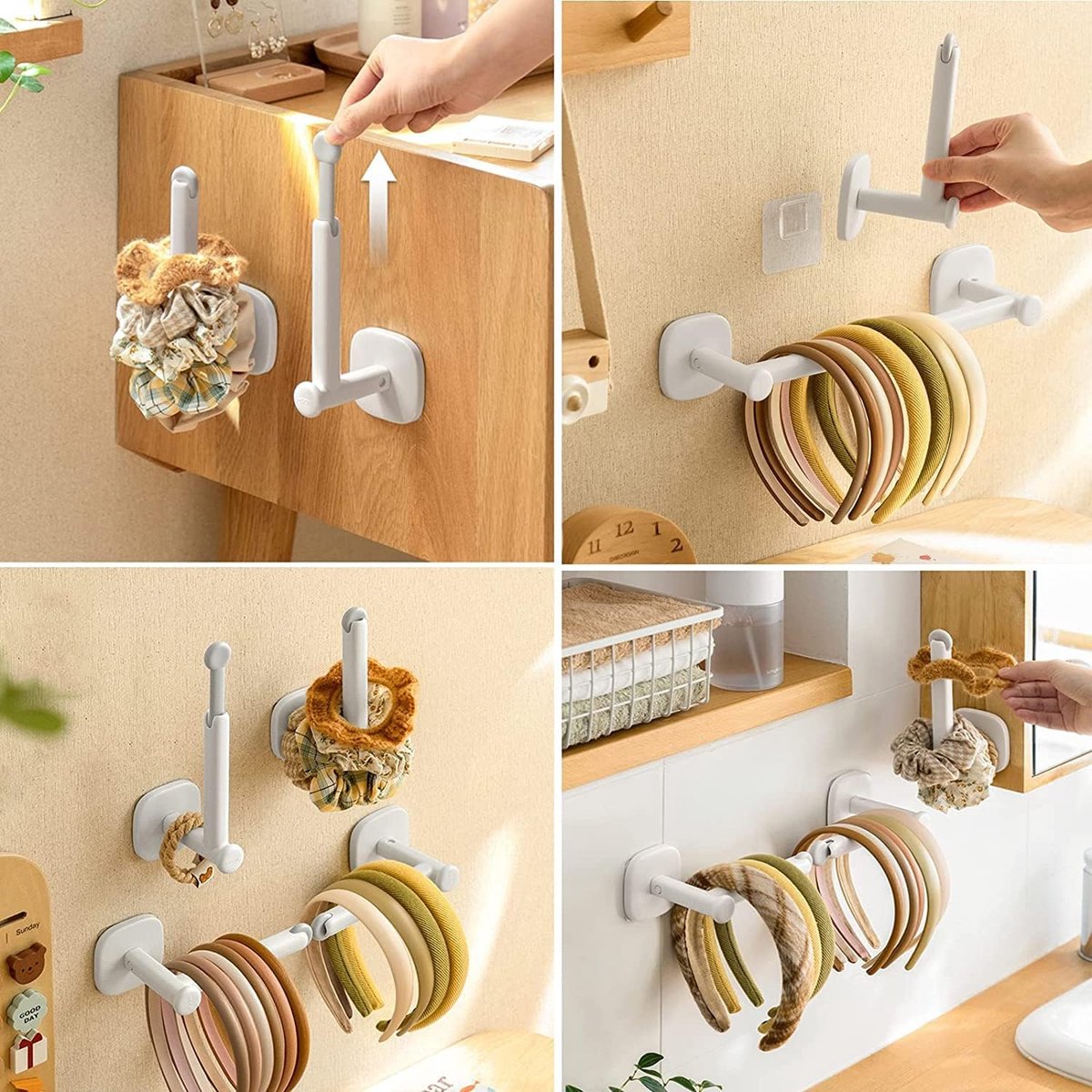 Towel Hook - 2 Pieces - Wall Hook - Coat Hook - Hanging Hook - Adjustable Hook - Hooks - Towel Hooks - Kitchen Roll Holder - No Drilling Required - Stainless Steel - Self-Adhesive - Tea Towel Hanger - For Kitchen/Bathroom/Garage/Office - White