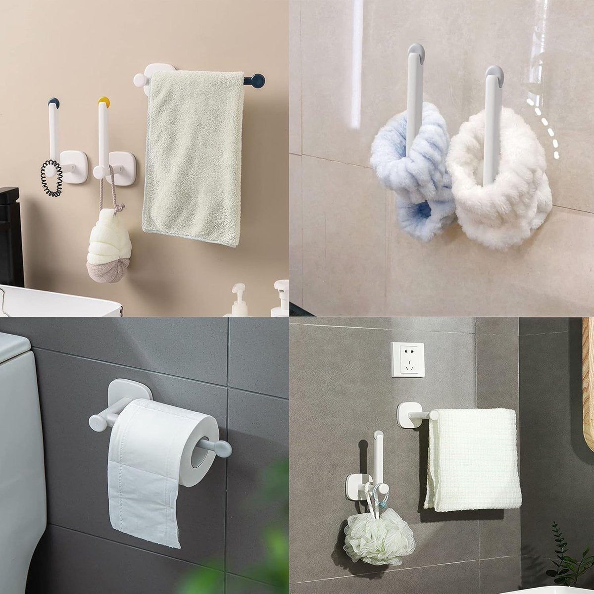 Towel Hook - 2 Pieces - Wall Hook - Coat Hook - Hanging Hook - Adjustable Hook - Hooks - Towel Hooks - Kitchen Roll Holder - No Drilling Required - Stainless Steel - Self-Adhesive - Tea Towel Hanger - For Kitchen/Bathroom/Garage/Office - White