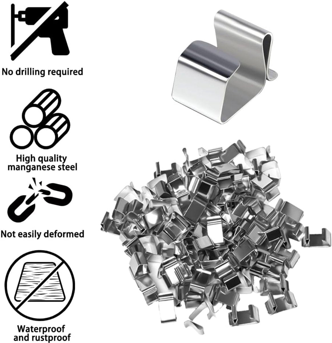 Cable Clips - 100 Pieces - Cable Holder - Halloween - Christmas - Nail Clip - Cable Tie - Clips - Cable Channel - Ties - Cable Lock - Cable Channels - Roof Hooks - Cable Clamp - Strong Clamping Force - 24 x 15 mm - Very Suitable for Party / Halloween / Ch